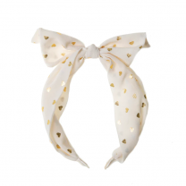 GOLD HEART HAARBAND, polyester, chiffon ivoor stof, hartjes, goud, wit, zacht, www.littlelegends.nl