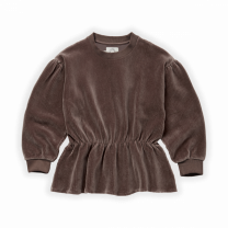 SPROET & SPROUT SWEATSHIRT PEPLUM VELVET RIB. bruin wood kleur. zacht warm ruffle rib trui met lange mouwen. www.littlelegends.nl