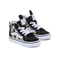 VANS SK8-HI ZIP MELTED CHECK, peace, smiley, tekens, checkerboard, schoenen, sneakers, zwart met wit. www.littlelegends.nl