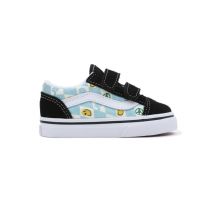 VANS OLD SKOOL V MELTED CHECK, schoenen, sneakers, checkerboard, lichtblauw, blauw, wit, emoji, paddenstoel, peace, www.littlelegends.nl